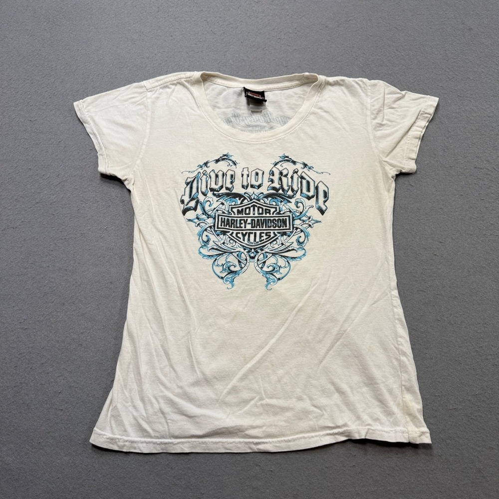 Harley-Davidson T-Shirt Women's Large White Live To Ride Durango Colorado Moto